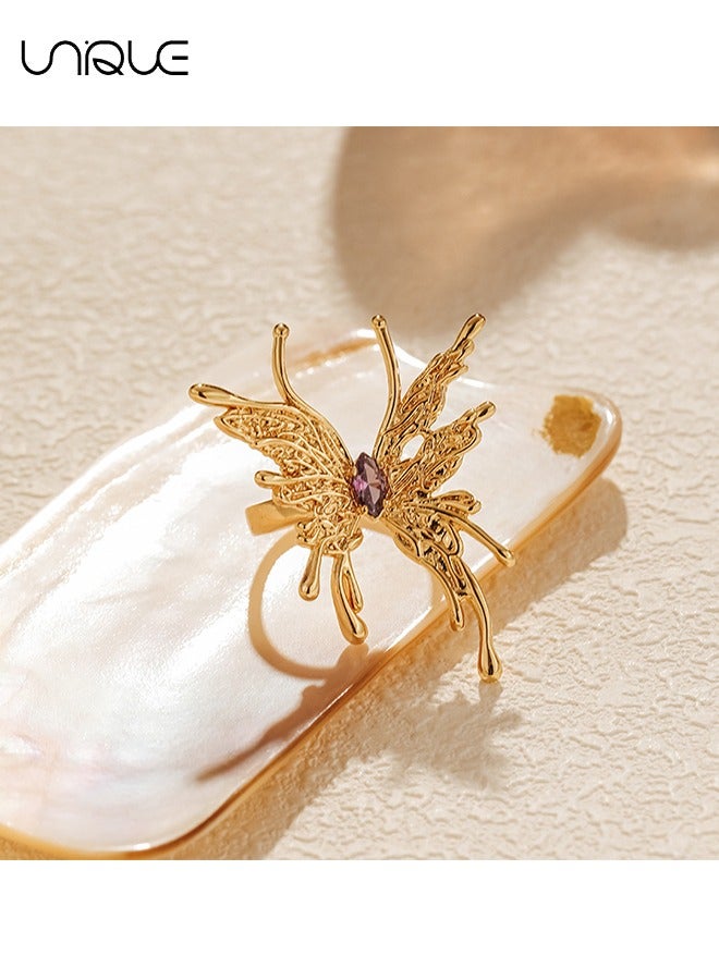 Unique Rings - Vintage Butterfly Rings - Gold Rings - Rings with Purple Diamonds - Adjustable Open Rings Expandable articulated rings for ladies and girls - Image 5