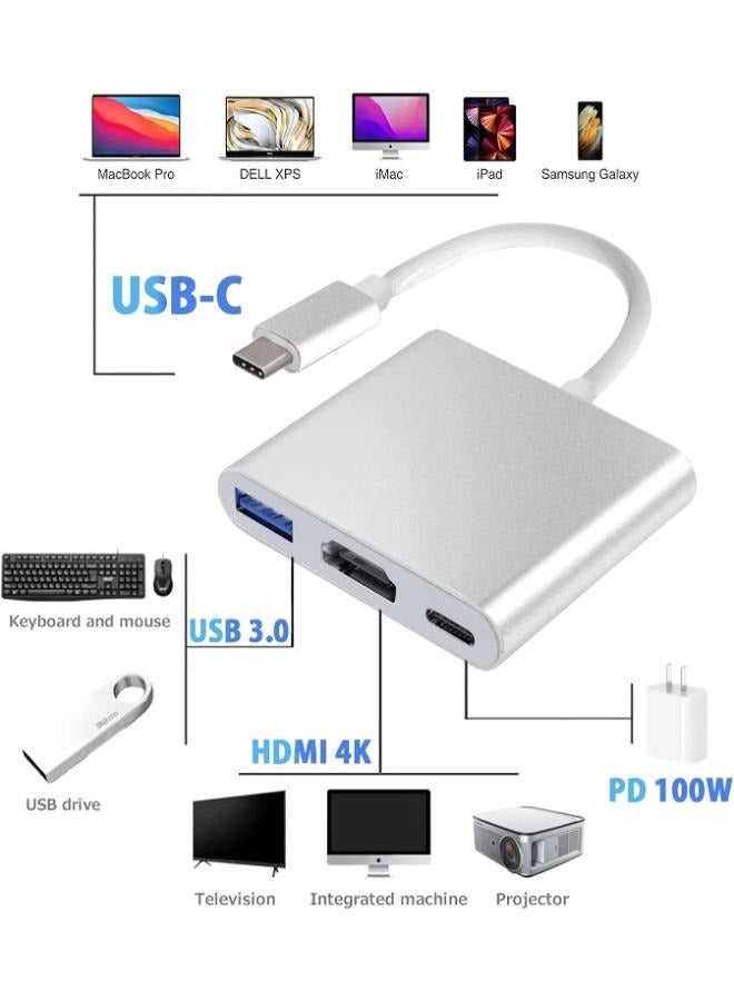 Zero Portable 3-in-1 USB Type-C Multiport Adapter – 4K HDMI Output, USB 3.0 Port, and Type-C Power Delivery Charging Hub Compatible with Laptops, Tablets, and Smartphones - Image 1