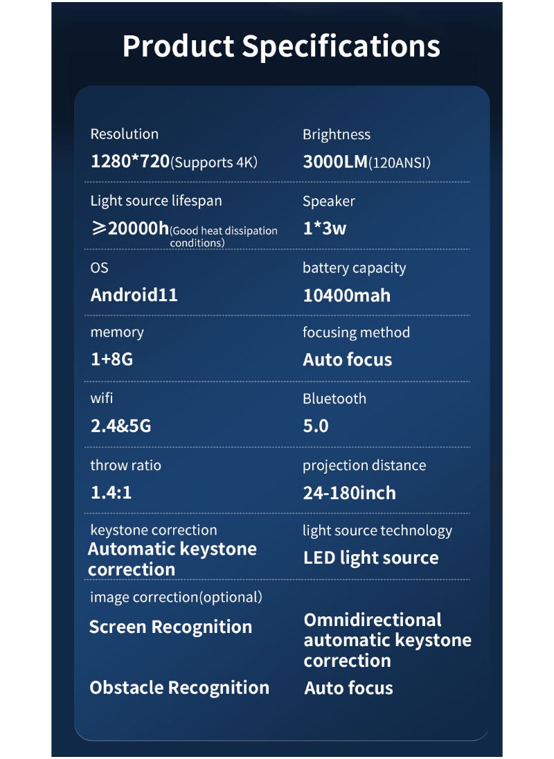 Generic - V1 X6 Projector Led Built In Battery Beamer Portable Home Theater With 1280x720 physcial Resolution Android 9.0 Os Black - Image 1