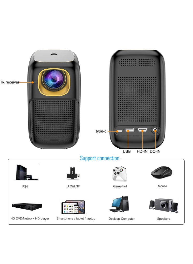 Generic - V1 X6 Projector Led Built In Battery Beamer Portable Home Theater With 1280x720 physcial Resolution Android 9.0 Os Black - Image 1