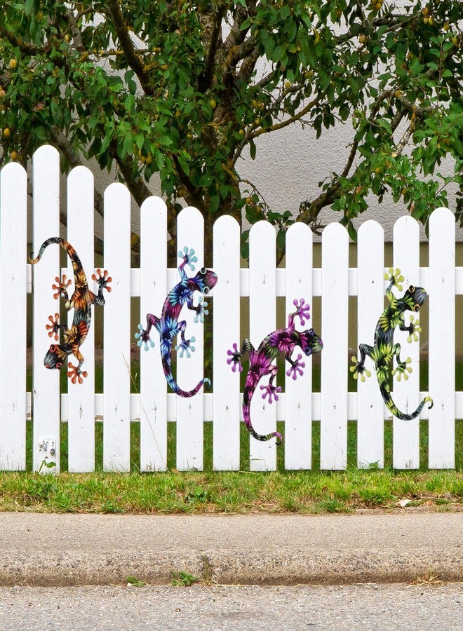 Junware 4 Pcs Metal Gecko Wall Art Outdoor Decor Metal Lizards Wall Decor Lizard 8.7 * 11.8 Inch Suitable for Hanging in Yard Garden Patio Fence Home, Idea Gifts for Mom Father Friends - Image 2