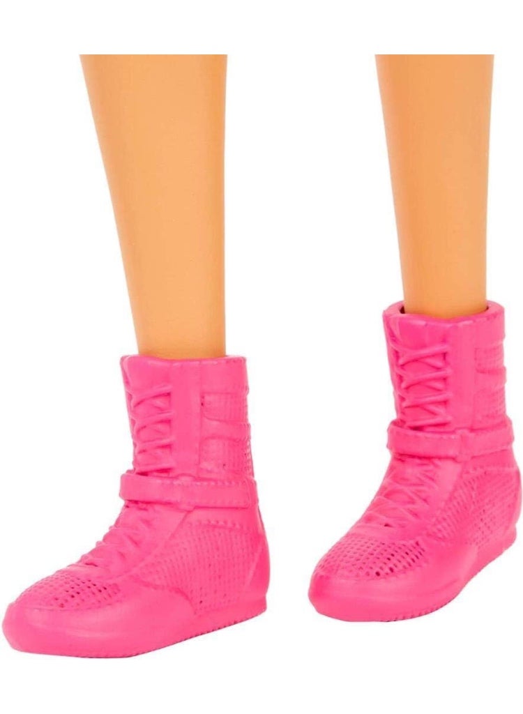 Barbie Doll Brown Boxer, Wearing Bralette, Metallic Shorts and Boxing Gloves Pink, Toy for Children, Multicoloured - Image 5