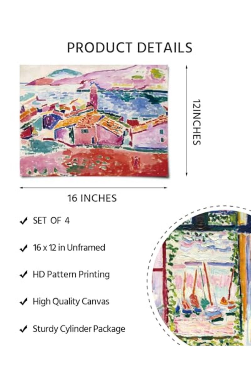 ARPEOTCY Vintage Abstract Canvas Posters Decor, 4Pcs Matisse Wall Art Aesthetic, 12x16 Inch, Canvas Print Art Paintings, Large Wall Pictures for Bedroom Living Room Kitchen, Unframed - Image 4
