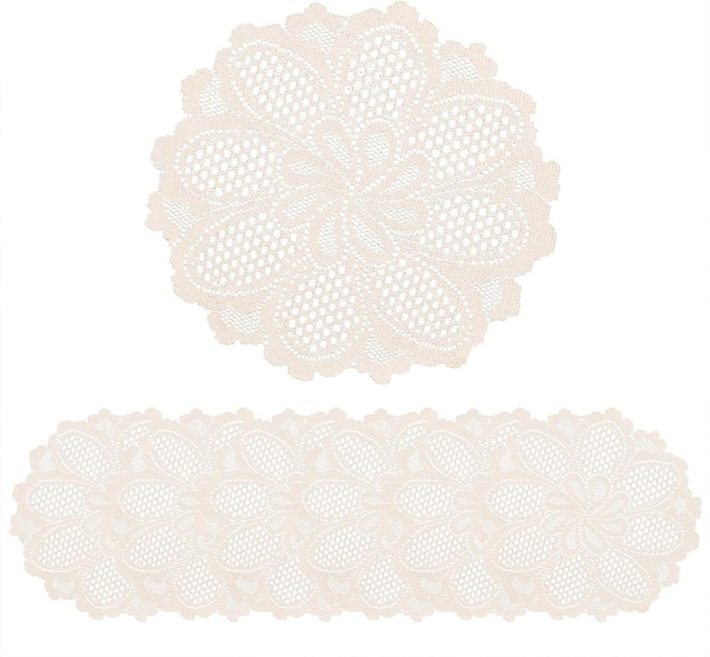 Tazweeq 5 Pcs Round Lace Placemats, Embroidered Crochet Floral Vintage Tablemats, Decorative Lace Table Runners for Wedding, Tea Party, Daily Dining Table Decor, Beige, 15inch - Image 1