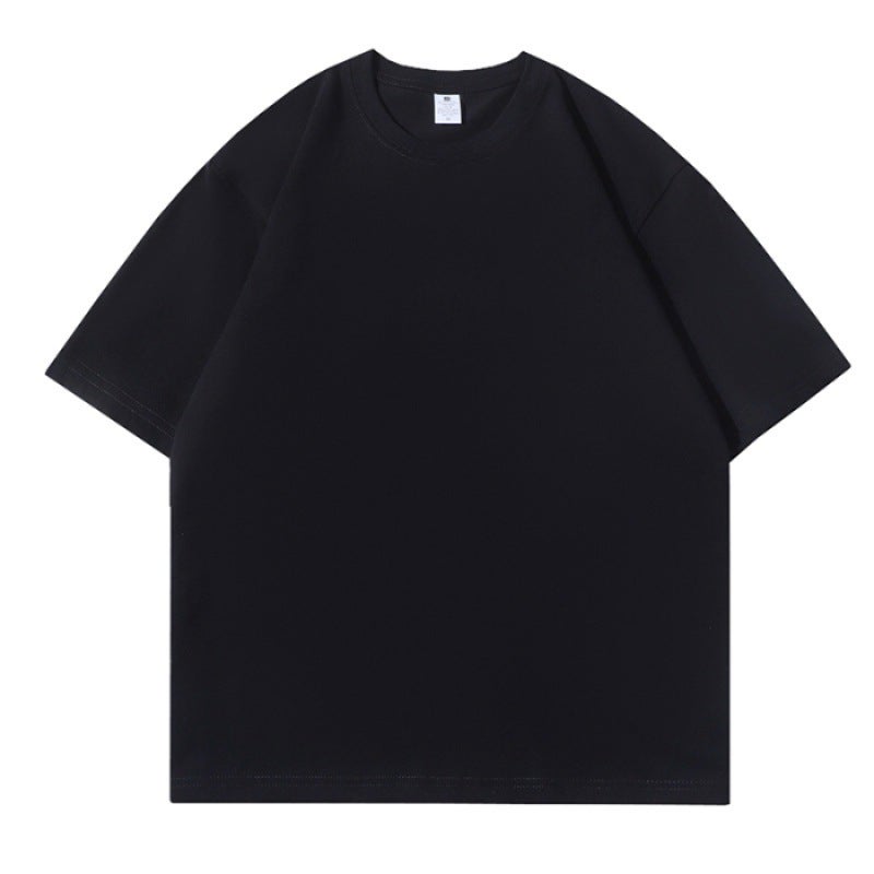 Hong Kong Style 200G Loose Drop Shoulder Sleeve Solid Color Men'S T-Shirt Round Neck Top 2024 Short Sleeve T-Shirt Black - Image 5
