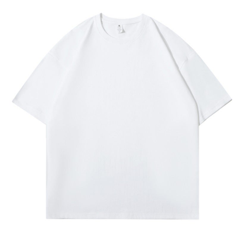 Hong Kong Style 200G Loose Drop Shoulder Sleeve Solid Color Men'S T-Shirt Round Neck Top 2024 Short Sleeve T-Shirt Black - Image 4