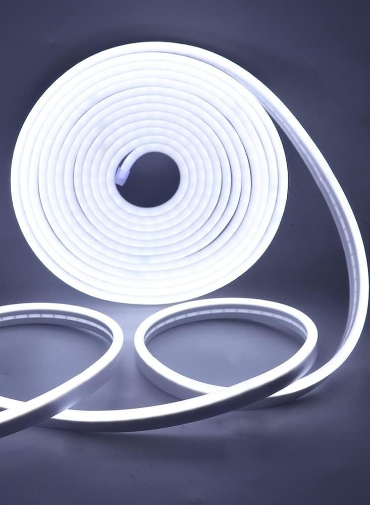 معرض الأعياد 12 فولت LED شريط حبل نيون، 16.4 قدم / 5 مل أضواء شريطية، 12 فولت مرن نيون فليكس للمطبخ وغرفة النوم والداخلية والخارجية وديكور المنزل DIY متضمن محول اللون الأبيض - Image 1