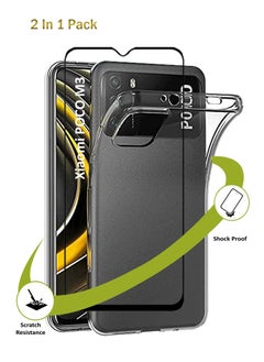 Generic غطاء حماية خلفي من السيليكون الشفاف المرن الناعم 2 في 1 لهاتف Xiaomi POCO M3 وواقي شاشة من الزجاج المقوى  - Image 1