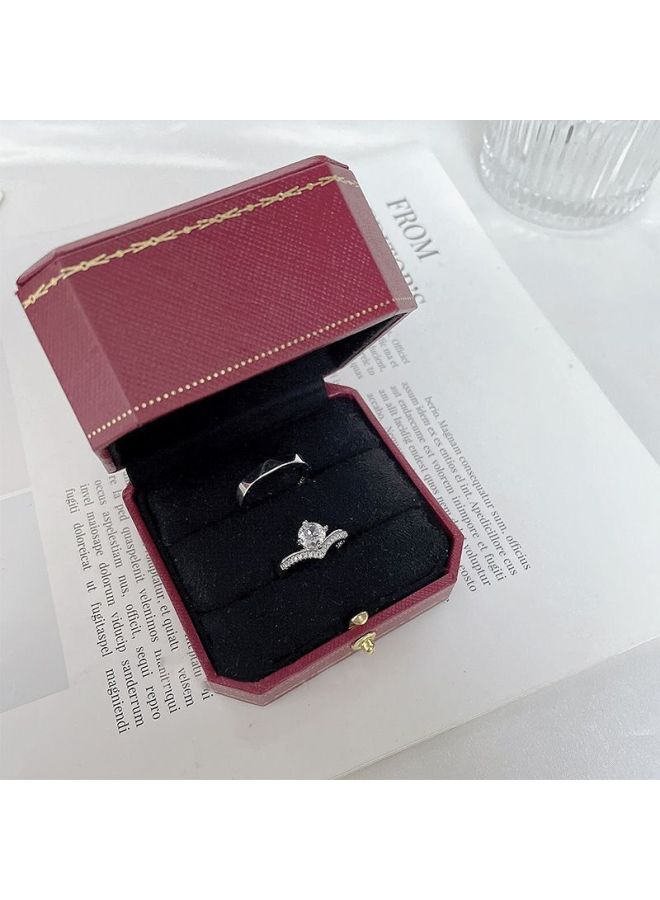 Little Red Book Explosions Senior Couple Diamond Ring Wedding Ring Wedding Ring High-end Ring Adjustable Wedding Props-Color:Love Crown + Plain Ring Men's Red European Style Box - Image 1
