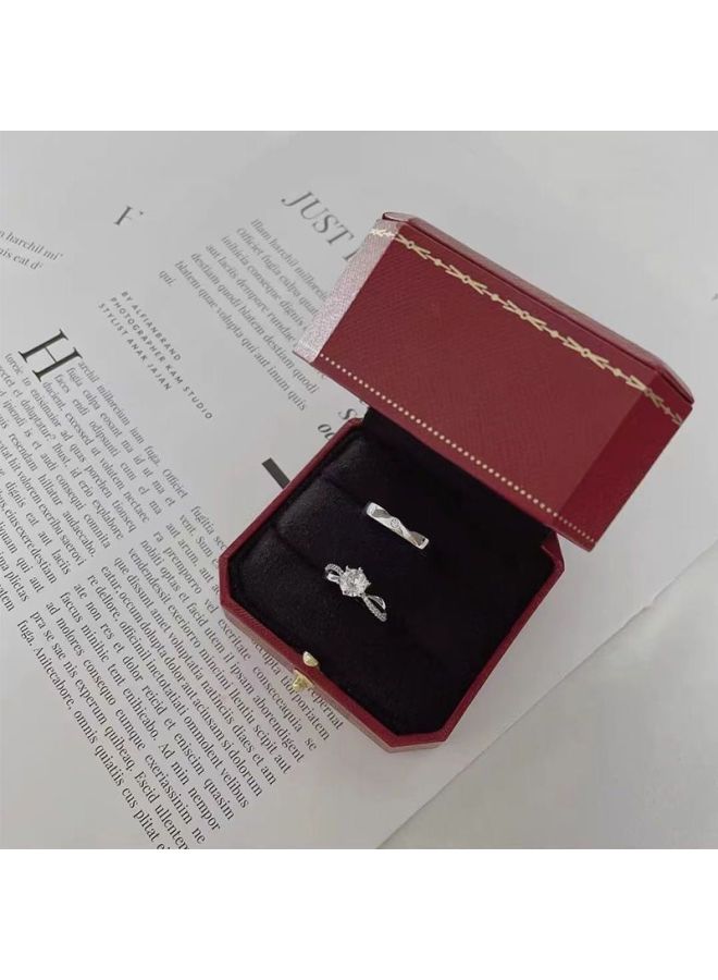 Little Red Book Explosions Senior Couple Diamond Ring Wedding Ring Wedding Ring High-end Ring Adjustable Wedding Props-Color:Love Crown + Plain Ring Men's Red European Style Box - Image 4