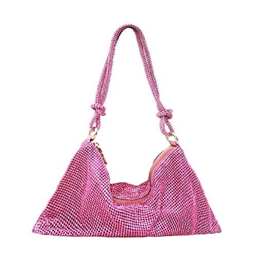 iSamzan Rhinestone Purse Silver Hobo Purse Sparkly Black Evening Bag for Women Prom Party Wedding-Pink - Image 1