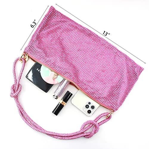 iSamzan Rhinestone Purse Silver Hobo Purse Sparkly Black Evening Bag for Women Prom Party Wedding-Pink - Image 4