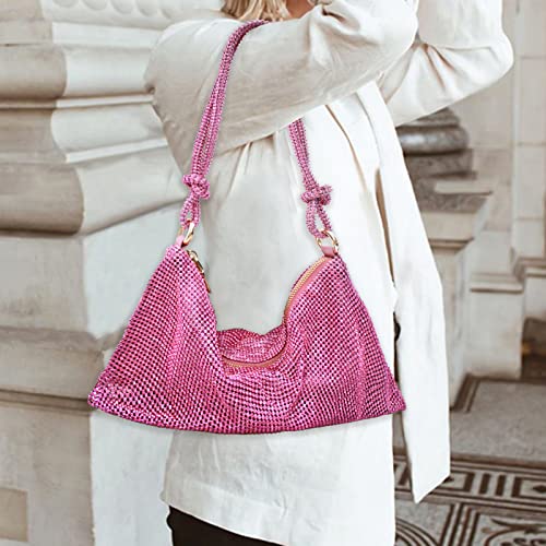 iSamzan Rhinestone Purse Silver Hobo Purse Sparkly Black Evening Bag for Women Prom Party Wedding-Pink - Image 3