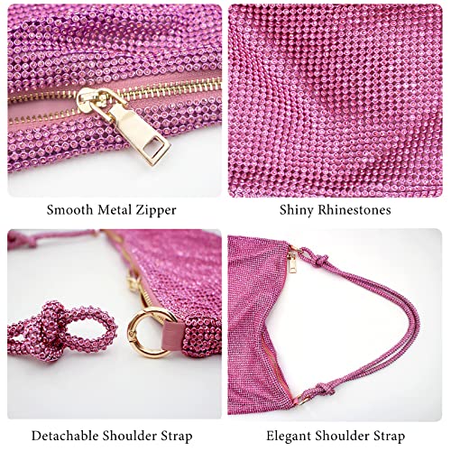 iSamzan Rhinestone Purse Silver Hobo Purse Sparkly Black Evening Bag for Women Prom Party Wedding-Pink - Image 2