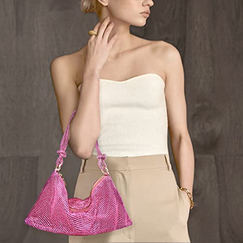 iSamzan Rhinestone Purse Silver Hobo Purse Sparkly Black Evening Bag for Women Prom Party Wedding-Pink - Image 5