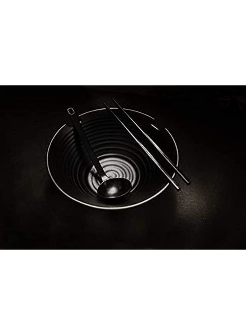 Luckam طقمين من وعاء الرامن (ميلامين أسود)، 6 قطع، 37 أونصة من أوعية الحساء مع عيدان تناول الطعام وملاعق لطقم الرامن، الفو، المعكرونة، الأطباق الآسيوية - Image 2