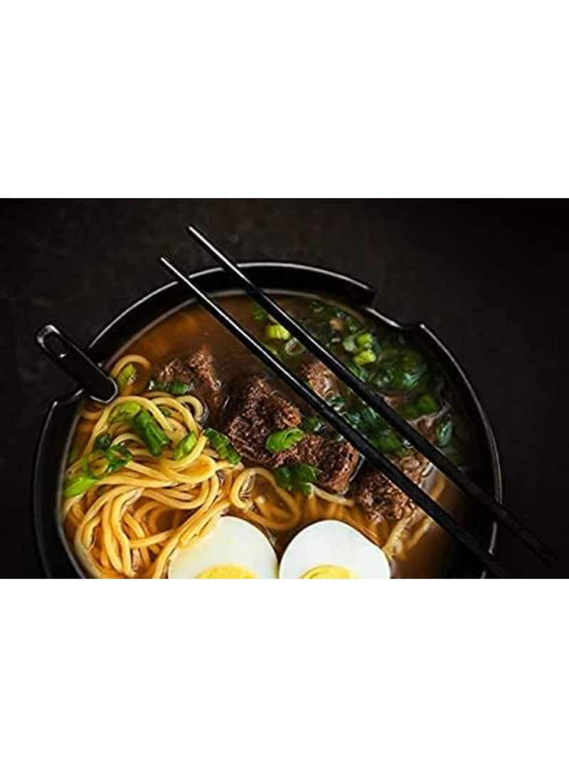 Luckam طقمين من وعاء الرامن (ميلامين أسود)، 6 قطع، 37 أونصة من أوعية الحساء مع عيدان تناول الطعام وملاعق لطقم الرامن، الفو، المعكرونة، الأطباق الآسيوية - Image 4