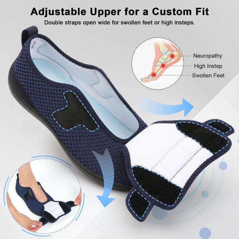 JOINFREE Wide Toe Box Shoes for Women Men Diabetic Walking Shoes Zero Drop Non Slip Casual Sneakers Comfortable for Swollen Feet, Edema, Arthritis & Elderly Navy Blue Size Women 9/Men 7 - Image 4