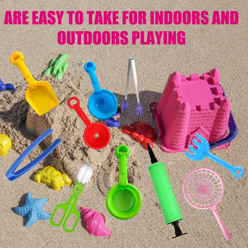 Calefow 12 Pcs Sensory Bin Filler,Sensory Bin Tools, Fine Motor Skills Handy Scooper Set with 5 Scoops, Plastic Tweezers, Silicone Tongs, Beach Shovels, Air Pump, Scissors Clip - Image 2