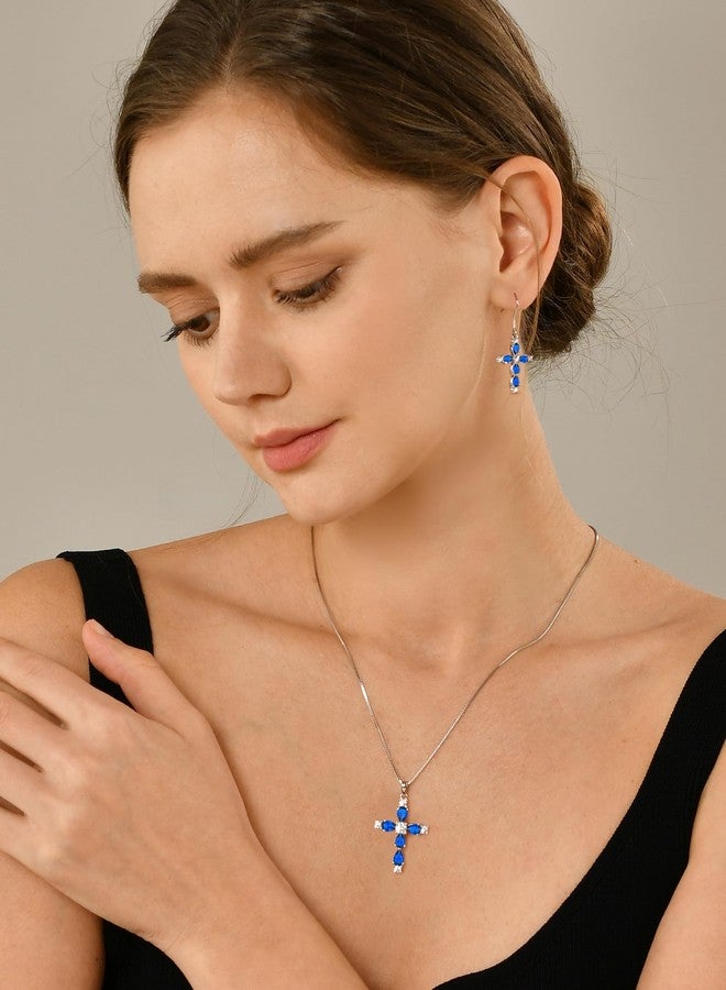 YL 925 Sterling Silver Cross Dangle Earrings Halo Created Sapphire Hook Earrings Religious Jewelry for Women - Image 3