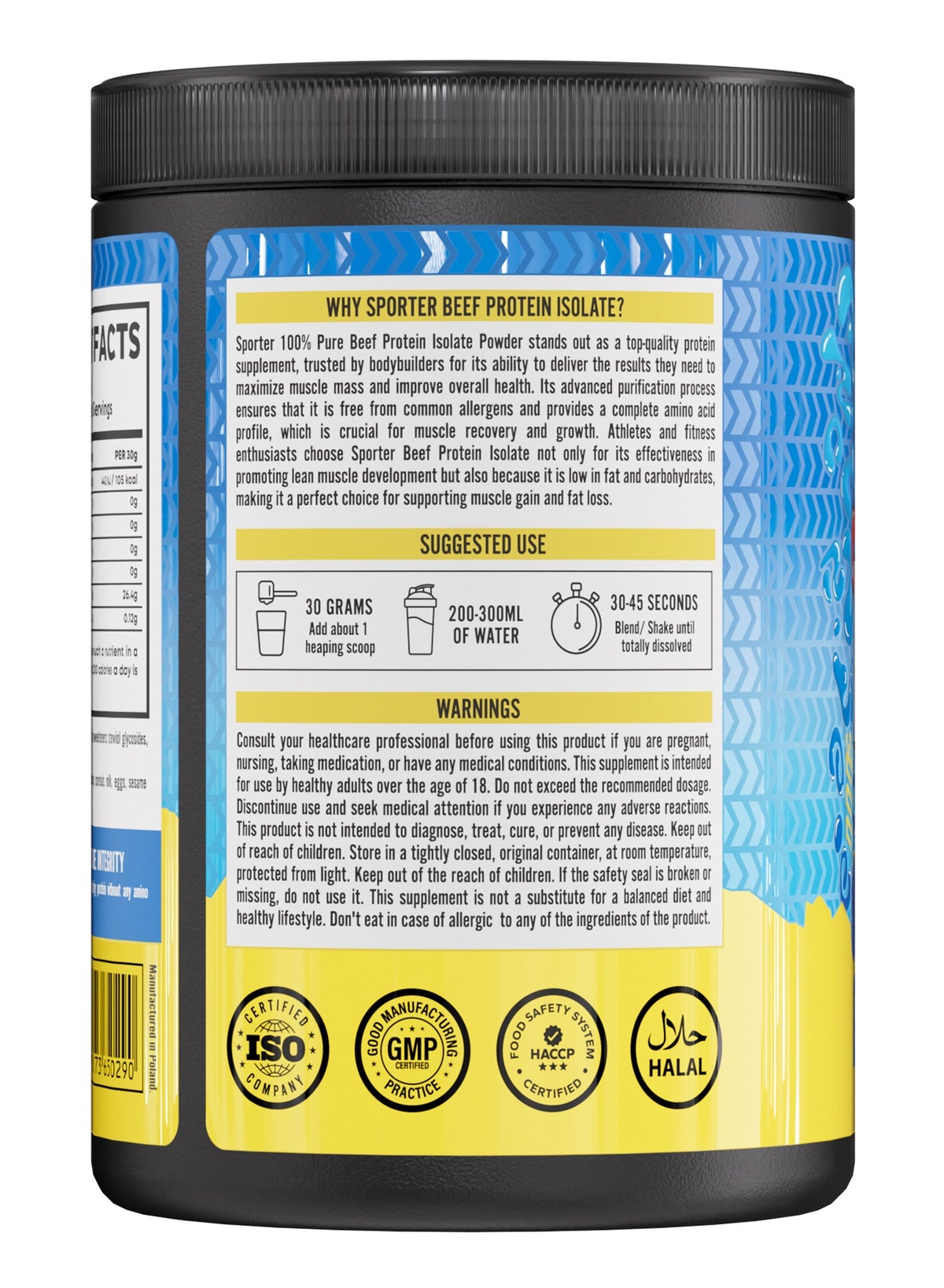Sporter Beef Protein Isolate – 540G | 26G Protein Per Serving | 0G Sugar & Fat | Blue Raspberry Flavor | Lactose-Free | Muscle Building & Recovery