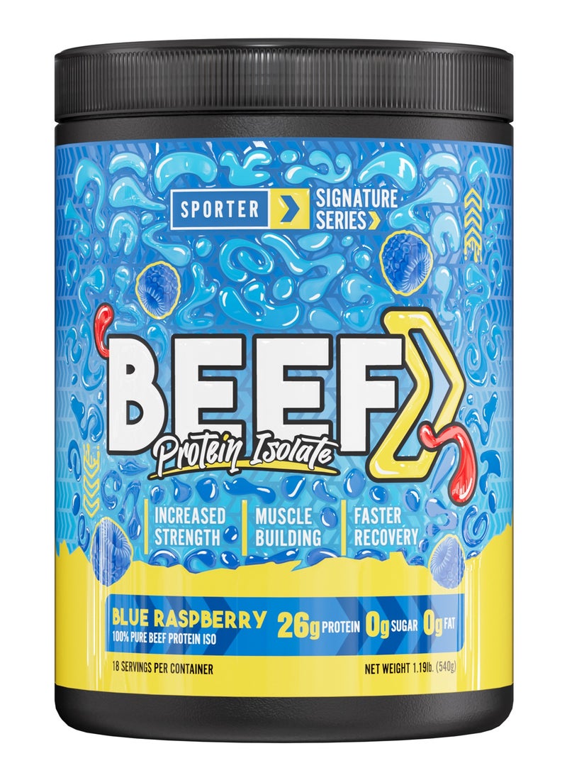 SPORTER Sporter Beef Protein Isolate – 540g | 26g Protein Per Serving | 0g Sugar & Fat | Blue Raspberry Flavor | Lactose-Free | Muscle Building & Recovery  - Image 1