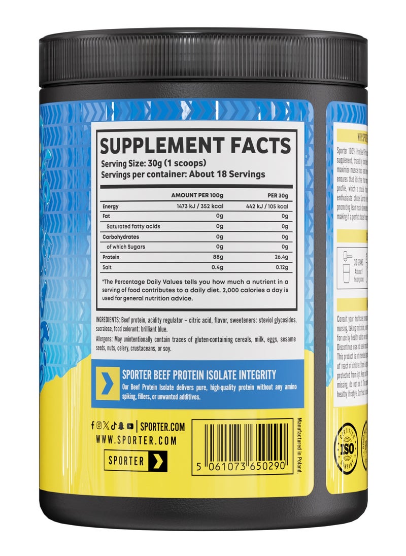 SPORTER Sporter Beef Protein Isolate – 540g | 26g Protein Per Serving | 0g Sugar & Fat | Blue Raspberry Flavor | Lactose-Free | Muscle Building & Recovery  - Image 2
