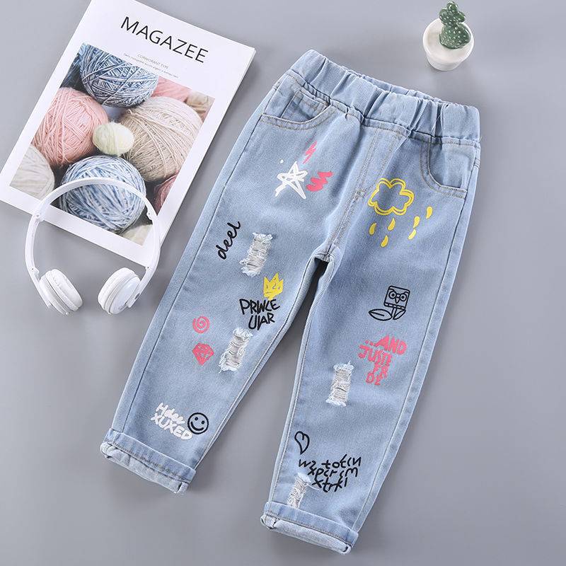 Girls' Jeans Children'S Wear Pants 2-10 Years Old Children'S Western Style Pants Korean Style Loose Trousers - Image 2