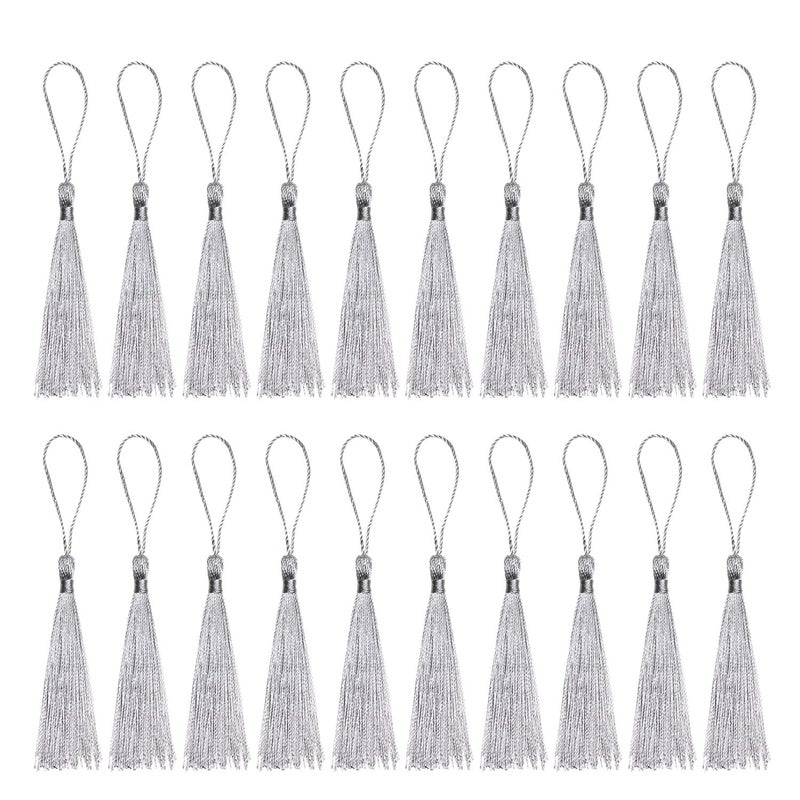 Tupalizy Tupalizy Mini Silky Handmade Soft Flossy Bookmark Tassels with Cord Loop for Keychain Earring Jewelry Making Souvenir Graduation Clothing Sewing Gift Tag DIY Craft Projects 20PCS Silver 