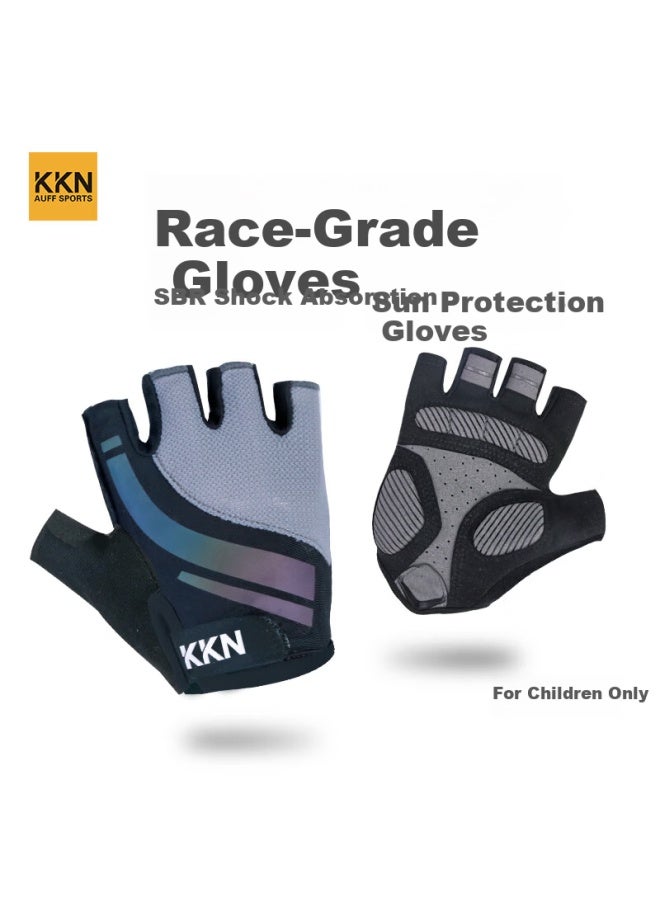 Kkn Kids Sports Half-finger Gloves Shockproof Non-slip Black And Red Racing L Size - Image 1