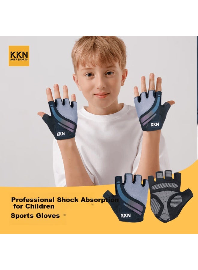 Kkn Kids Sports Half-finger Gloves Shockproof Non-slip Black And Red Racing L Size - Image 3