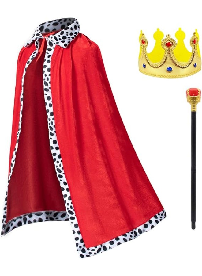 HI-FINE 3 Pcs Halloween Prince Costume for Kids King Crown Robe and Scepter Prince Costume for Boys King Cosplay - Image 1