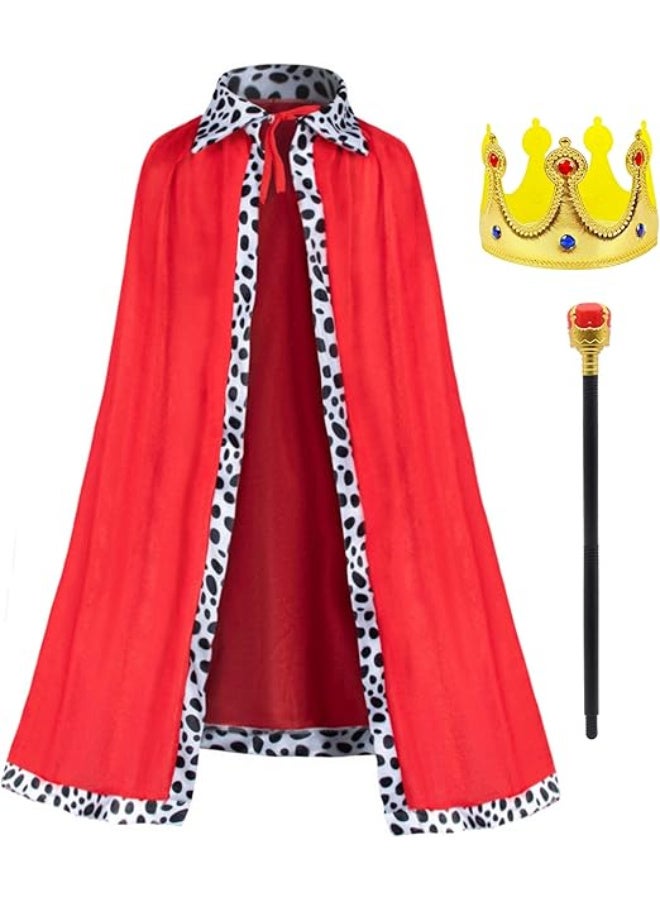 HI-FINE 3 Pcs Halloween Prince Costume for Kids King Crown Robe and Scepter Prince Costume for Boys King Cosplay - Image 2
