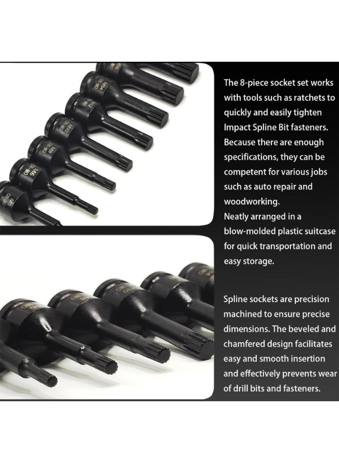 8pc 1/2" Triple Square Spline Driver Impact Socket Set, Cr-Mo Steel Metric  - Image 5