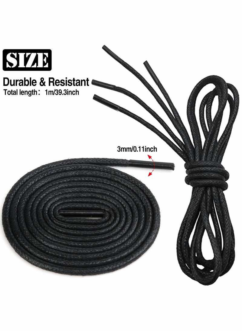 Generic - Round Black Shoe Laces,Waxed Shoelaces Cotton Material Shoelaces Ultra Strong and Durable for All Dress Shoes and Boots.3mm Thin,100cm Long. 6 Pair - Image 1