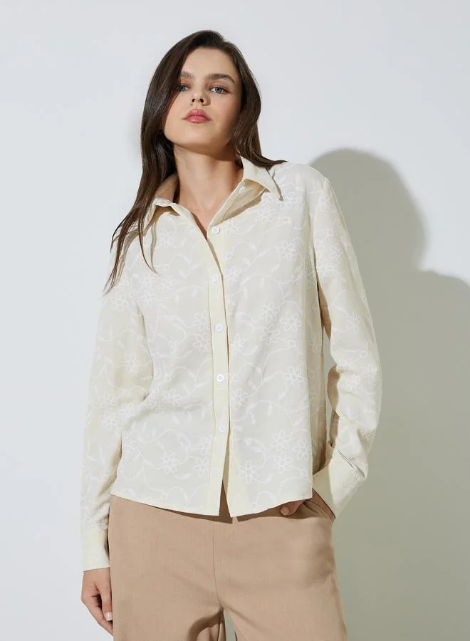 Take Two Cream Embroidered Shirt And Pants Co-Ord Set