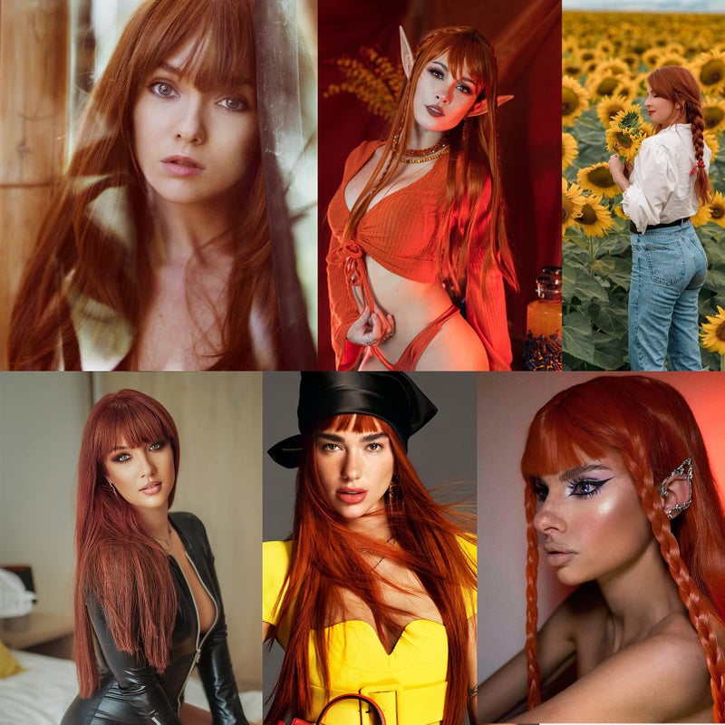 ENTRANCED STYLES Auburn Wigs for Women Long Straight Wig with Bangs Reddish Brown Wig Colored Cosplay Wig Heat Resistant Synthetic Copper Red Wig for Daily Party Use 22 Inch - Image 4
