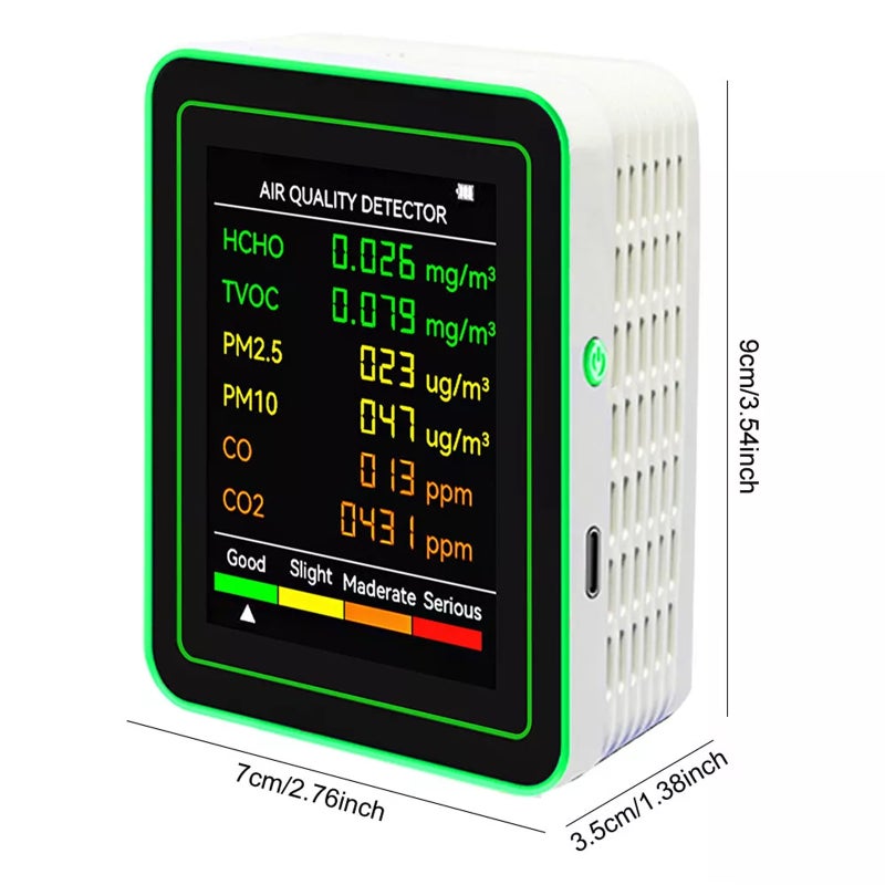 6 In 1 Air Quality Monitor CO2 Meter PM2.5 PM10 HCHO TVOC CO Formaldehyde Detector LCD Display Gas Detector CO2 Sensor Analyzer - Image 2