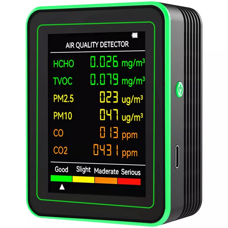 6 In 1 Air Quality Monitor CO2 Meter PM2.5 PM10 HCHO TVOC CO Formaldehyde Detector LCD Display Gas Detector CO2 Sensor Analyzer - Image 1