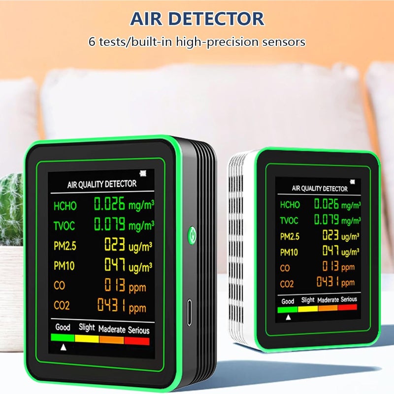 6 In 1 Air Quality Monitor CO2 Meter PM2.5 PM10 HCHO TVOC CO Formaldehyde Detector LCD Display Gas Detector CO2 Sensor Analyzer - Image 3