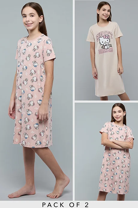 R&B 2 Pack Hello Kitty Print Nightdresses