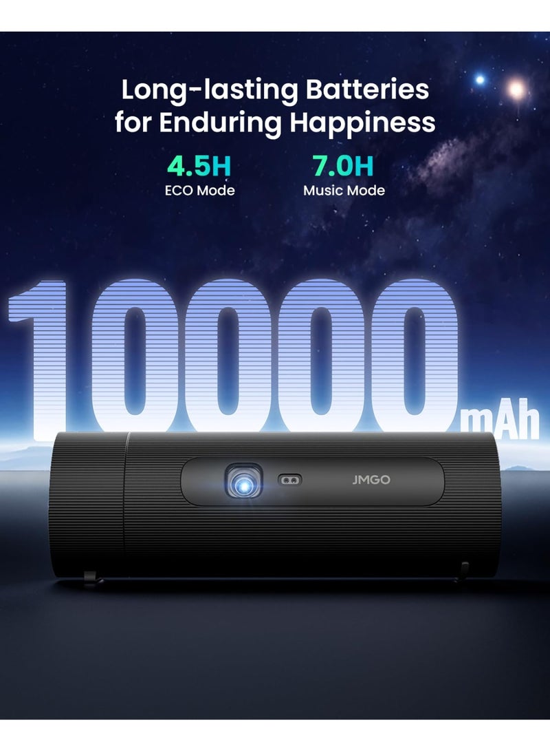 جمجو جهاز عرض JMGO PicoFlix محمول خارجي مع قاعدة دوارة، دقة 1080P FHD و3D، سطوع 420 ISO، ضبط تلقائي للتركيز، بطارية مدمجة لمدة 4.5 ساعات من مشاهدة الأفلام، Google TV مع Netflix، تقنية HDR10، مكبر صوت 10 واط – مثالي للتخييم والسفر - Image 4