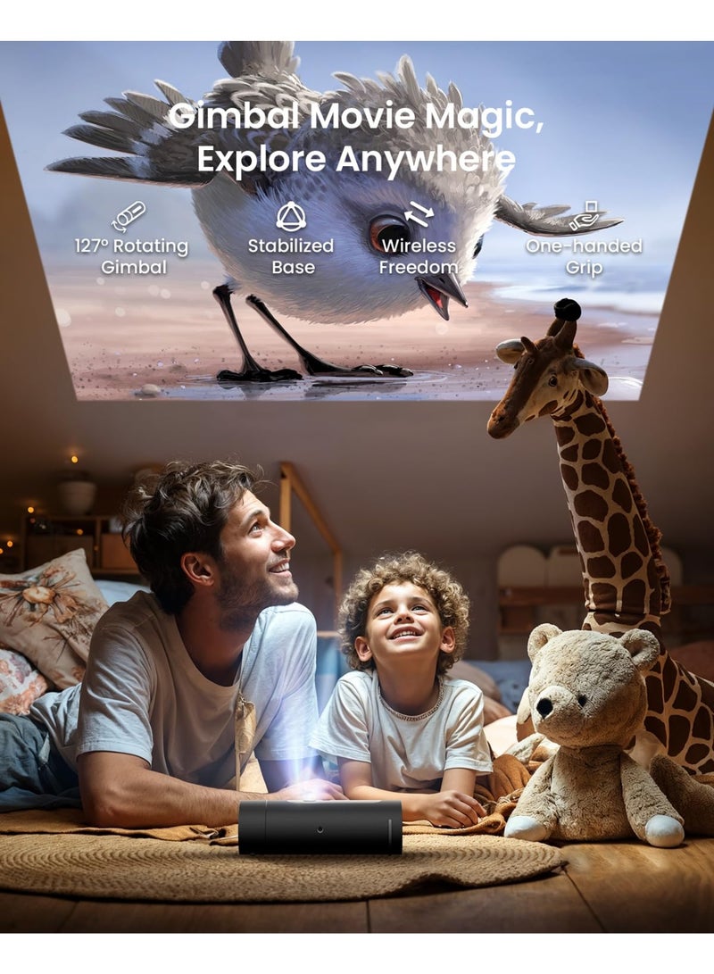 جمجو جهاز عرض JMGO PicoFlix محمول خارجي مع قاعدة دوارة، دقة 1080P FHD و3D، سطوع 420 ISO، ضبط تلقائي للتركيز، بطارية مدمجة لمدة 4.5 ساعات من مشاهدة الأفلام، Google TV مع Netflix، تقنية HDR10، مكبر صوت 10 واط – مثالي للتخييم والسفر - Image 5