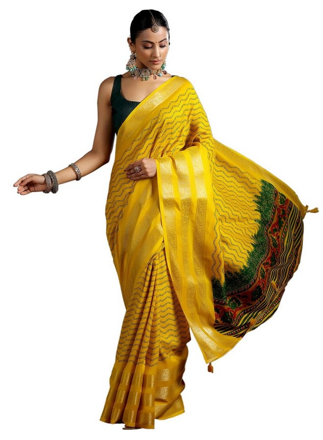 Libas Libas Women's Silk Blend Saree (16057R_Mustard) - Image 1