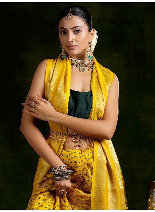 Libas Libas Women's Silk Blend Saree (16057R_Mustard) - Image 5
