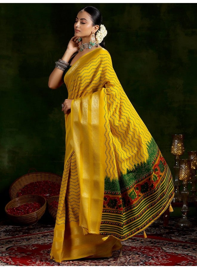 Libas Libas Women's Silk Blend Saree (16057R_Mustard) - Image 3