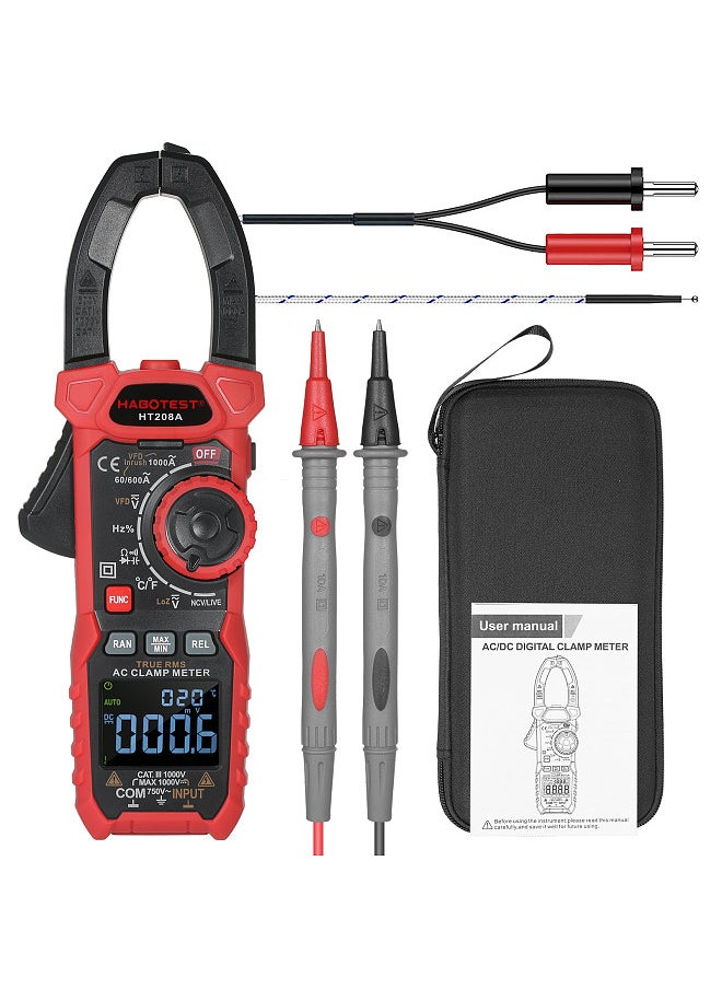HABOTEST AC Digital Clamp Meter True-RMS Multimeter Anto-Ranging Multi Tester Current Clamp with Amp Volt Ohm Diode Capacitance Resistance Continuity NCV Temperature Duty Ratio VFD Tests  - Image 1