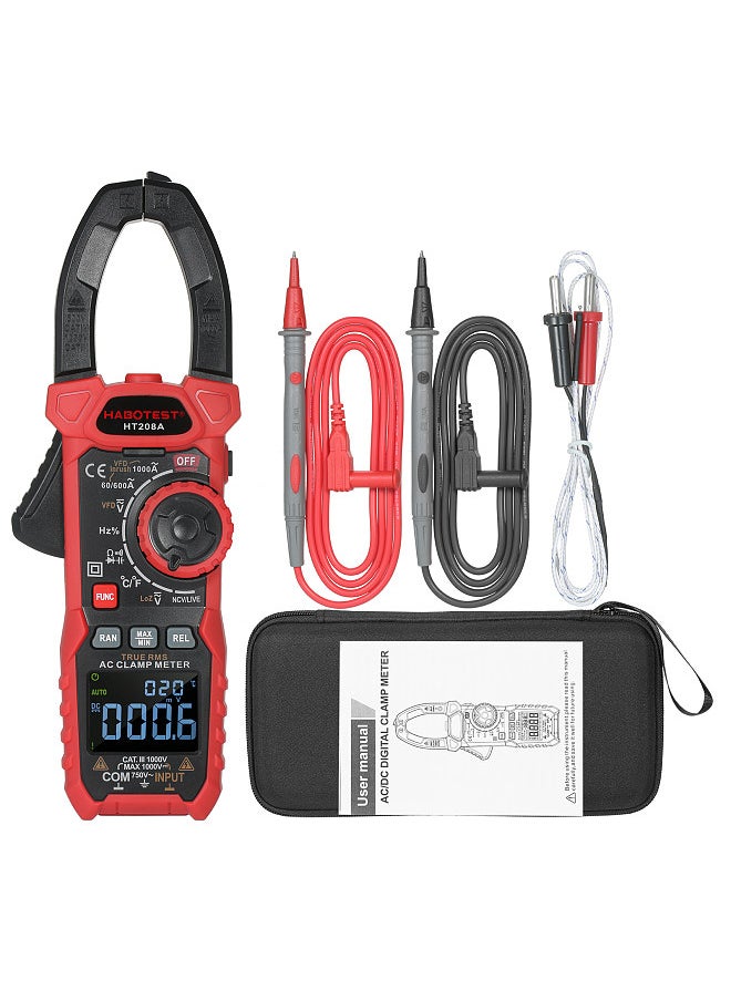 HABOTEST AC Digital Clamp Meter True-RMS Multimeter Anto-Ranging Multi Tester Current Clamp with Amp Volt Ohm Diode Capacitance Resistance Continuity NCV Temperature Duty Ratio VFD Tests  - Image 5