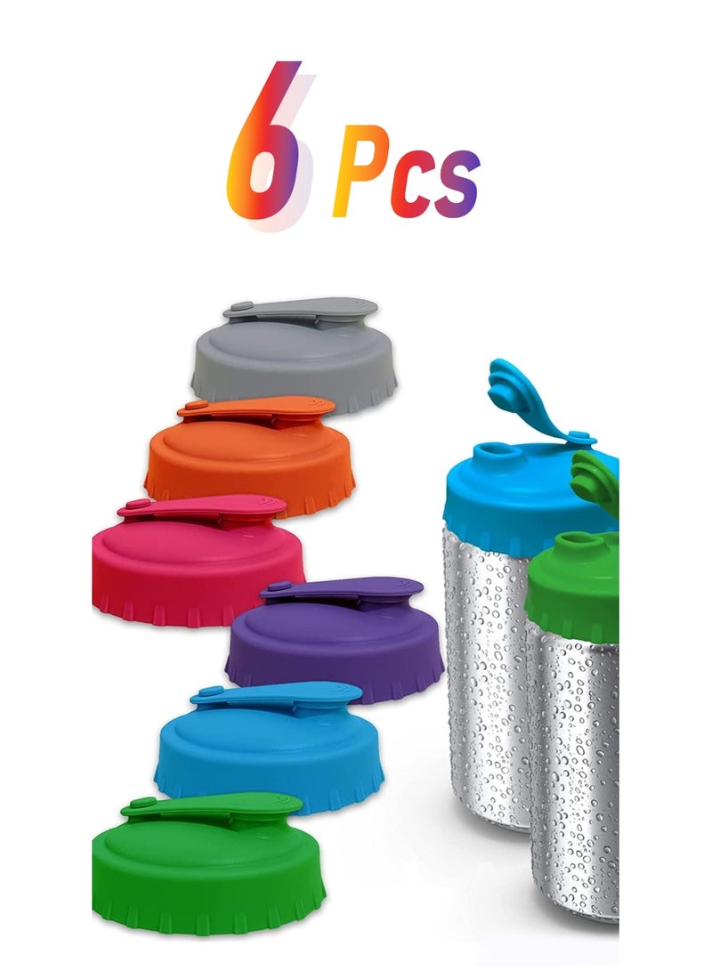 Excefore 6-Pack Reusable Silicone Soda Can Lids, Spill-Proof Can Covers for Standard Size Cans of Soda, Beer, Energy Drinks, Juice, and More, Keeps Beverages Fizzy, Food Grade Can Tops - Image 1