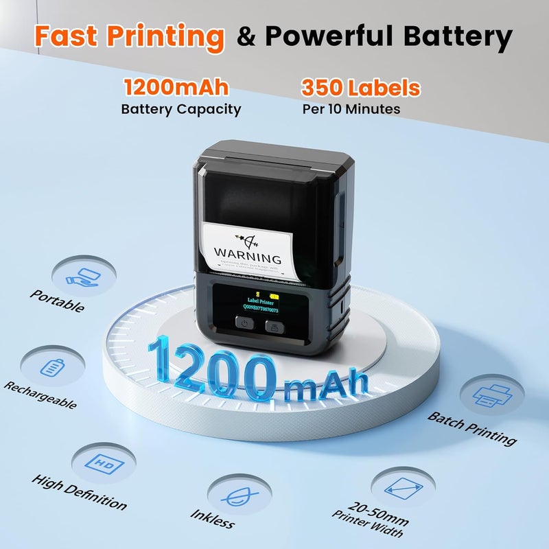phomemo M120 Label Printer - 2 Inch Bluetooth Thermal Label Printer For Barcode, Address, Retail, Logo, Small Business, Sticker Maker Compatible With Phones & Pc, Support Arabic & English - Image 2